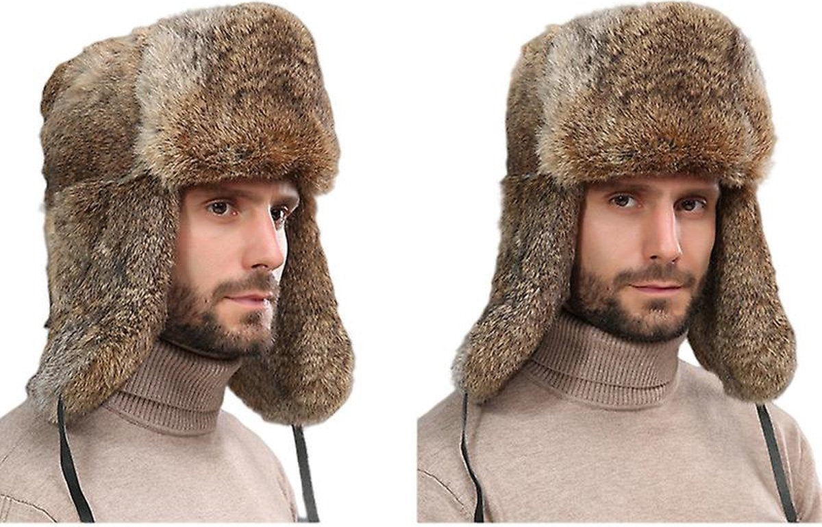 Fur Hat - Unisex - Men's Winter Hat - Women's Fur Hat - Winter Trendy Electric Bicycle Earmuff - Keep Warm - XXL (58-60cm) - Khaki - Image 3
