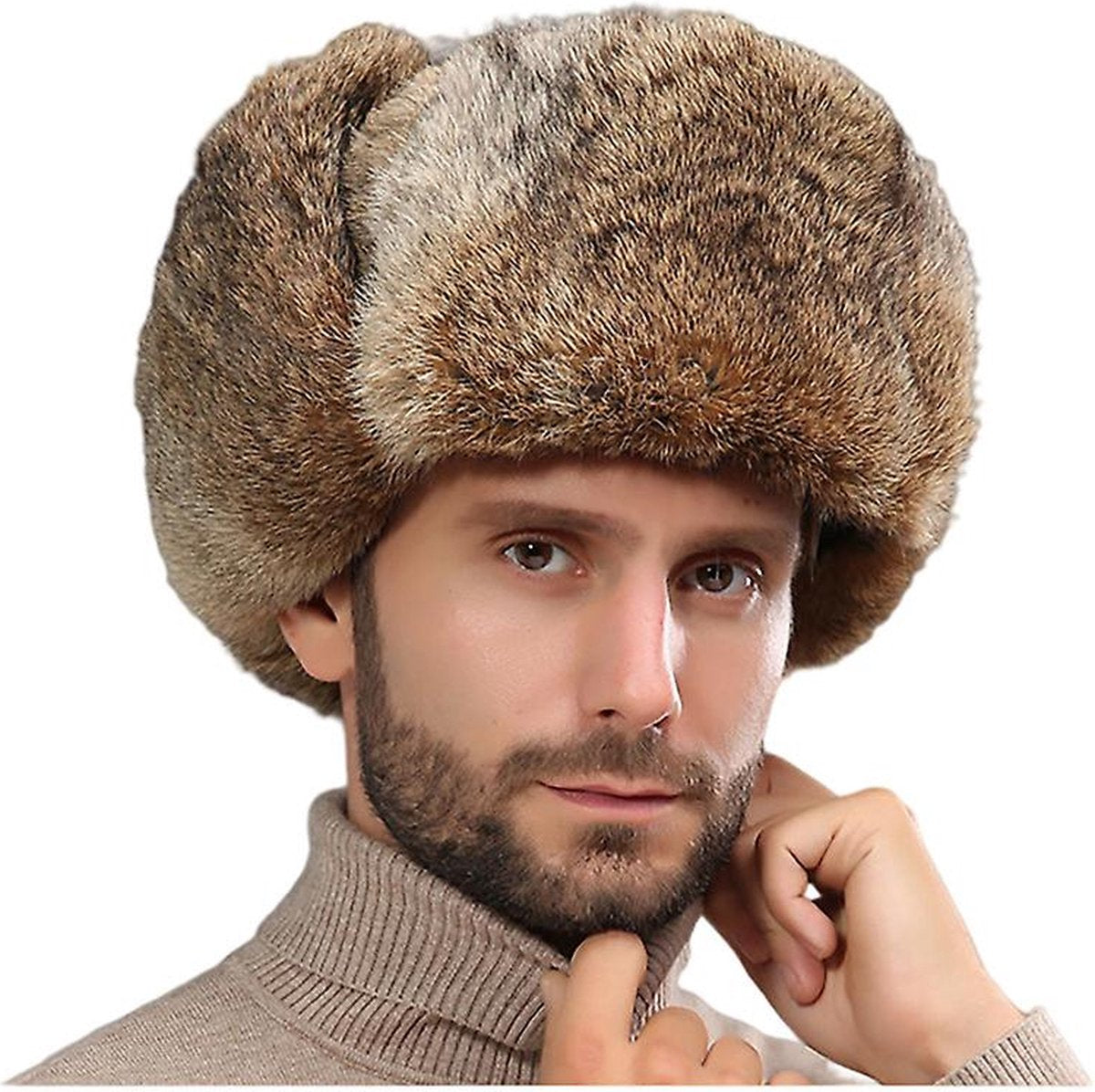 Fur Hat - Unisex - Men's Winter Hat - Women's Fur Hat - Winter Trendy Electric Bicycle Earmuff - Keep Warm - XXL (58-60cm) - Khaki - Image 5