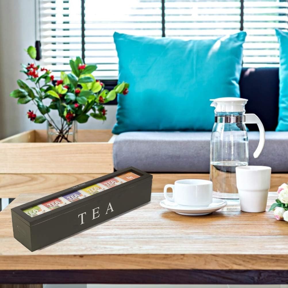 Tea box - Tea box 6 compartments - Wooden tea box - Suitable for loose tea - Black - Image 4