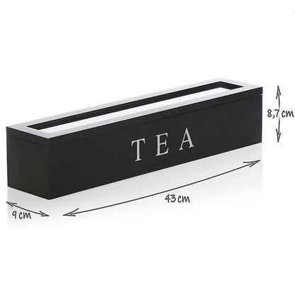 Tea box - Tea box 6 compartments - Wooden tea box - Suitable for loose tea - Black - Image 5