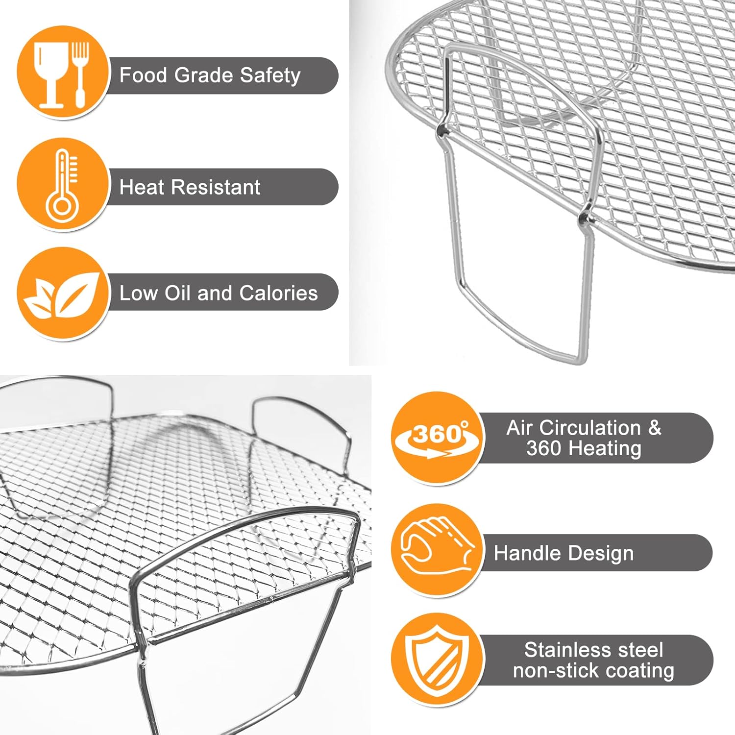 Square air fryer rack - Air fryer baking pan - Air fryer accessories - Stainless steel - 20 cm - Image 2