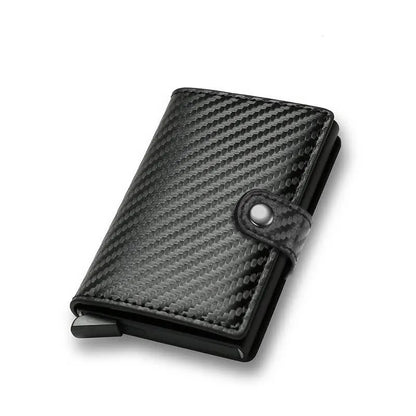 Carbon Fiber RFID Wallet for Men Metal Thin Slim Pop Up Minimalist Small Black Credit Card Holder Compatible with Most Cards