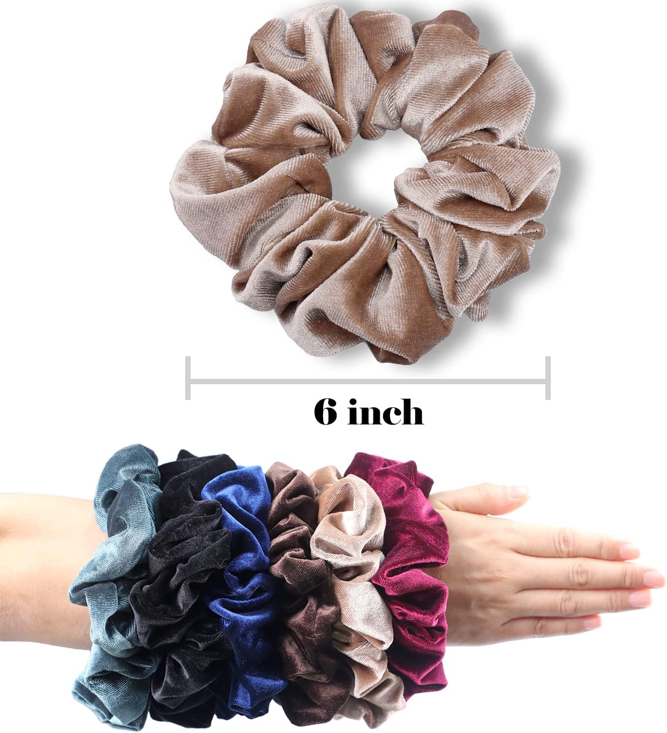 Velvet Scrunchie for Thick Hair Extra Large Soft Ponytail Holder 6 Pack - Image 3