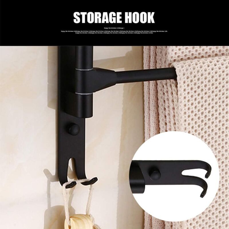 Swivel towel rack wall mounted bathroom towel holder rotating rack space saving 4 arms black - Image 5