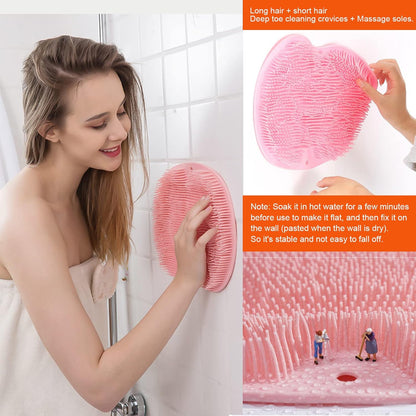 2-Pack Shower Scrubber for Back and Feet, Wall-Mounted Silicone Back Scrubber, Bath Massage Cushion Brush with Suction Cups - Image 3