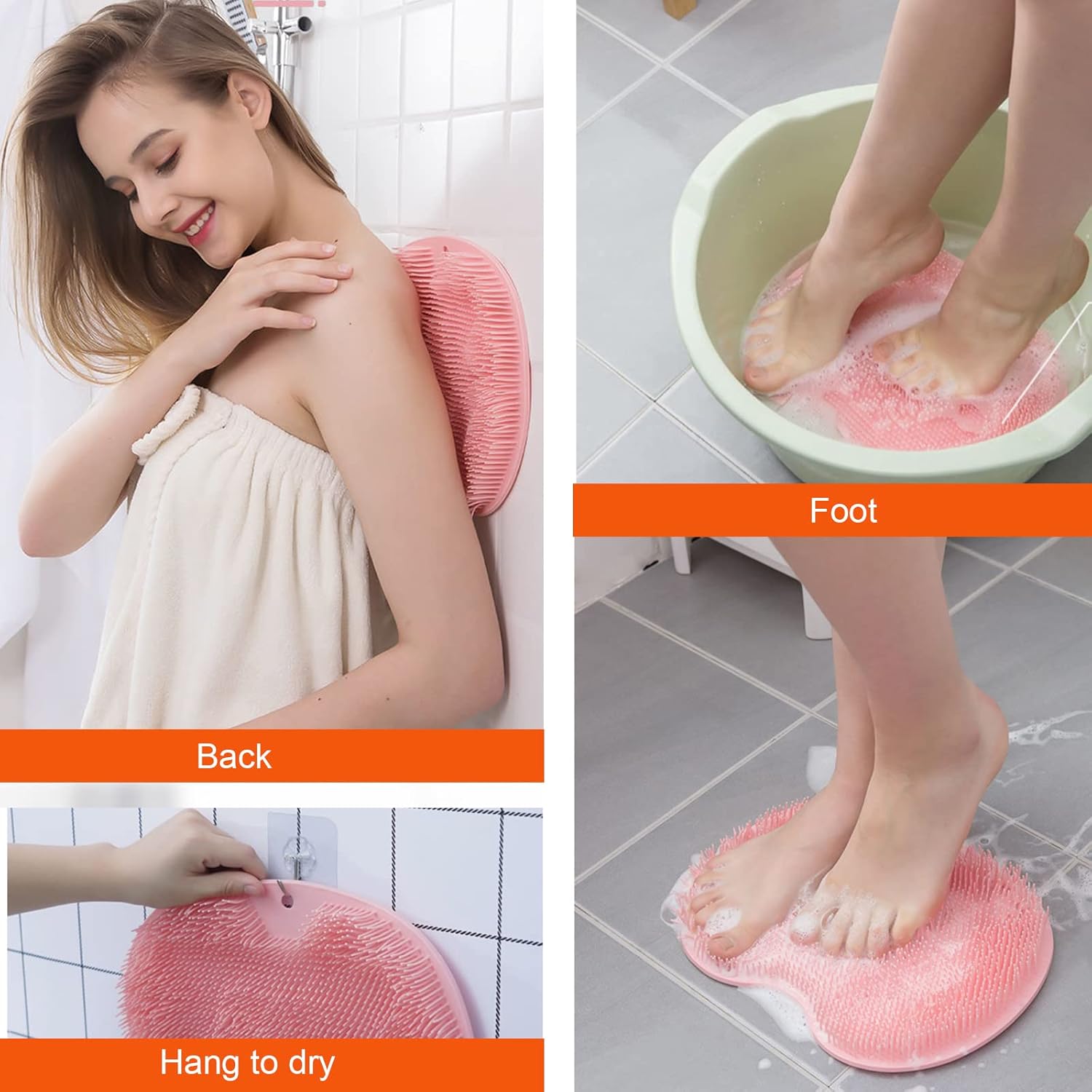 2-Pack Shower Scrubber for Back and Feet, Wall-Mounted Silicone Back Scrubber, Bath Massage Cushion Brush with Suction Cups - Image 4