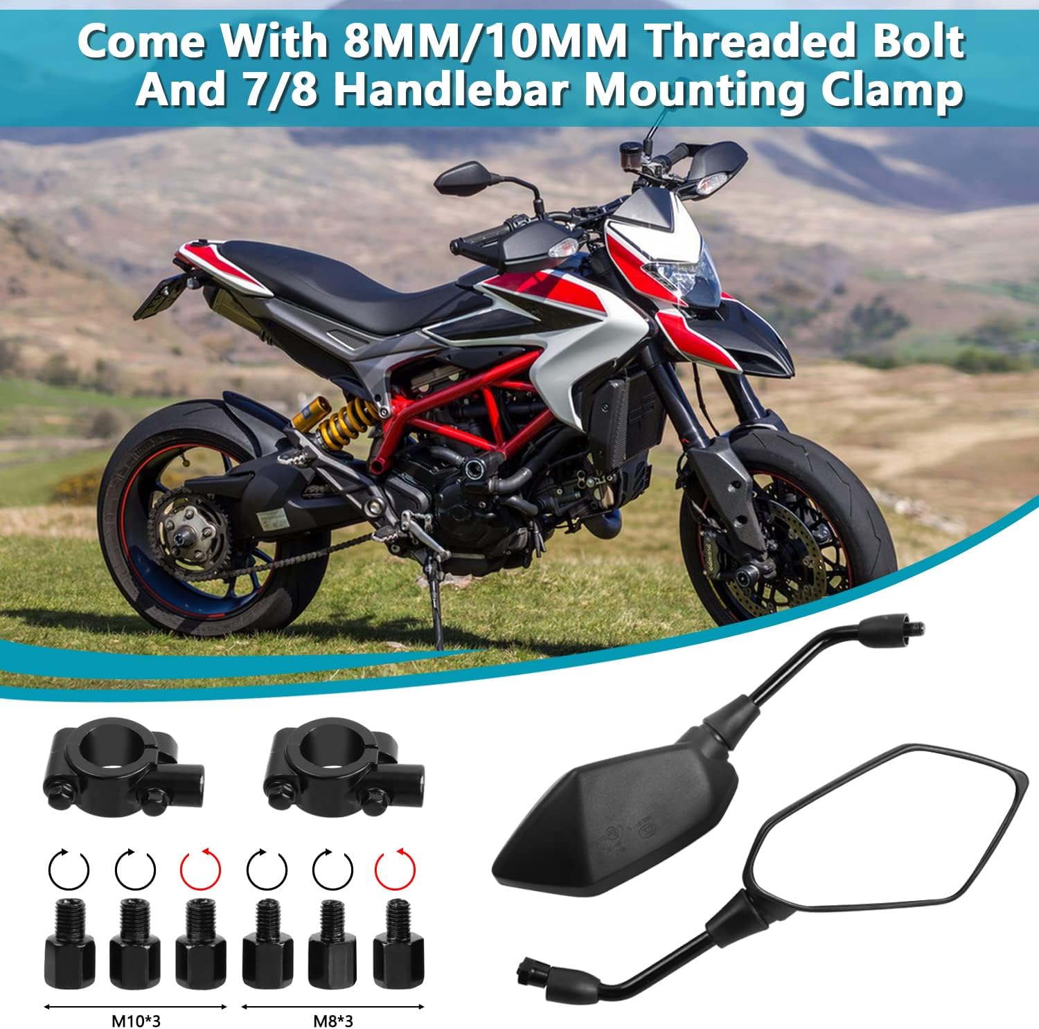 Motorcycle Rearview Mirrors Universal Pair Compatible with Motorcycles - Image 3