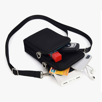 Mobile Phone Bag with Shoulder Strap in Durable Nylon Polyester Black - Image 2