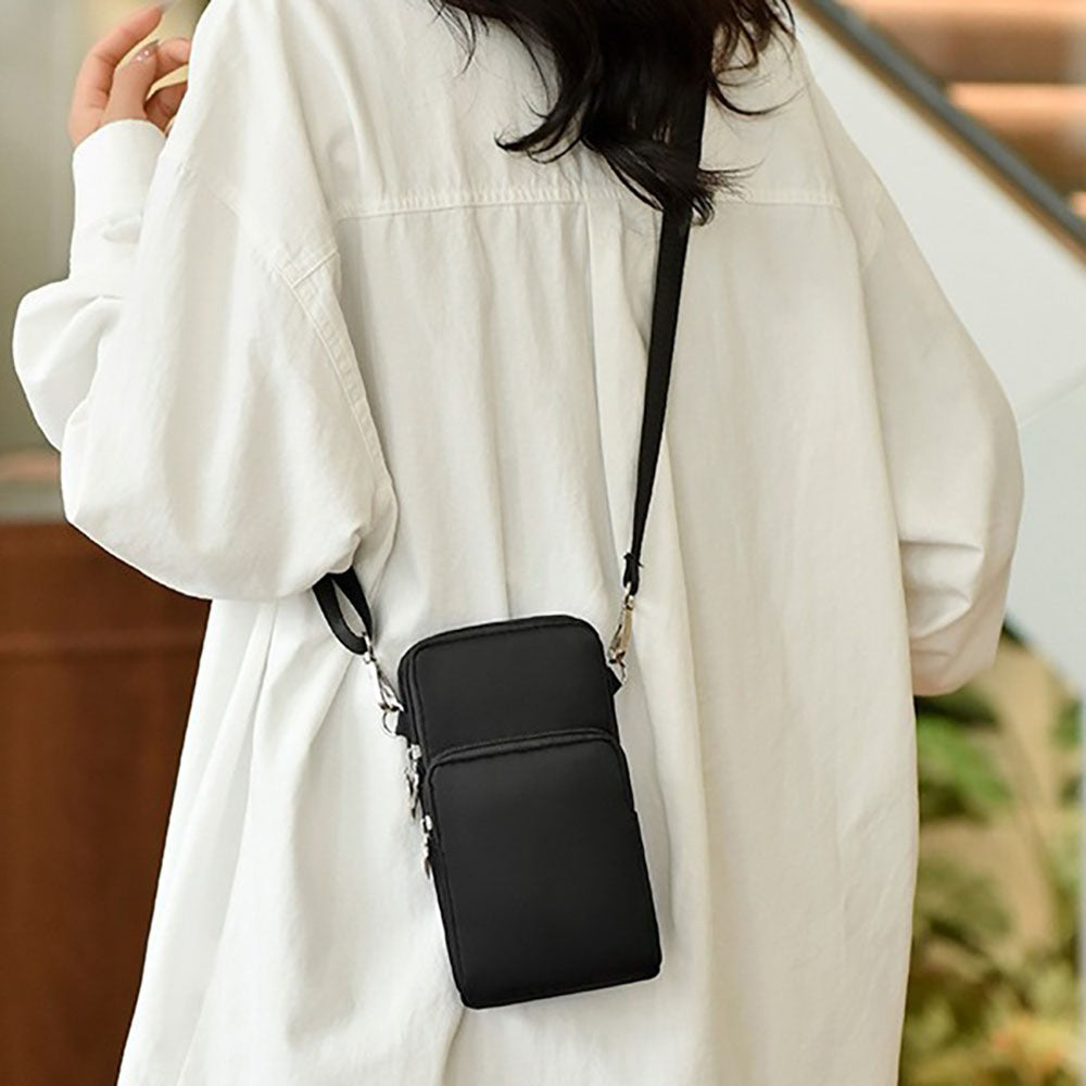 Mobile Phone Bag with Shoulder Strap in Durable Nylon Polyester Black - Image 3
