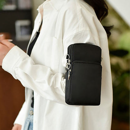 Mobile Phone Bag with Shoulder Strap in Durable Nylon Polyester Black - Image 4