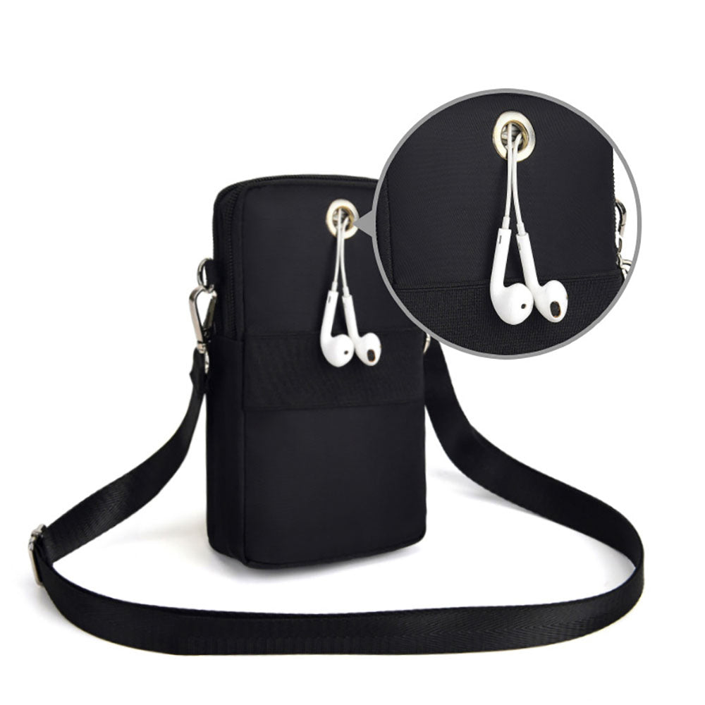 Mobile Phone Bag with Shoulder Strap in Durable Nylon Polyester Black - Image 6