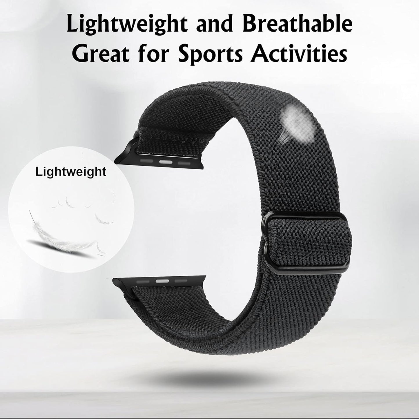 Compatible with Apple Watch Stretch Band Apple Watch 45mm 44mm 42mm Adjustable Sport Bracelet for Men and Women Black - Image 3