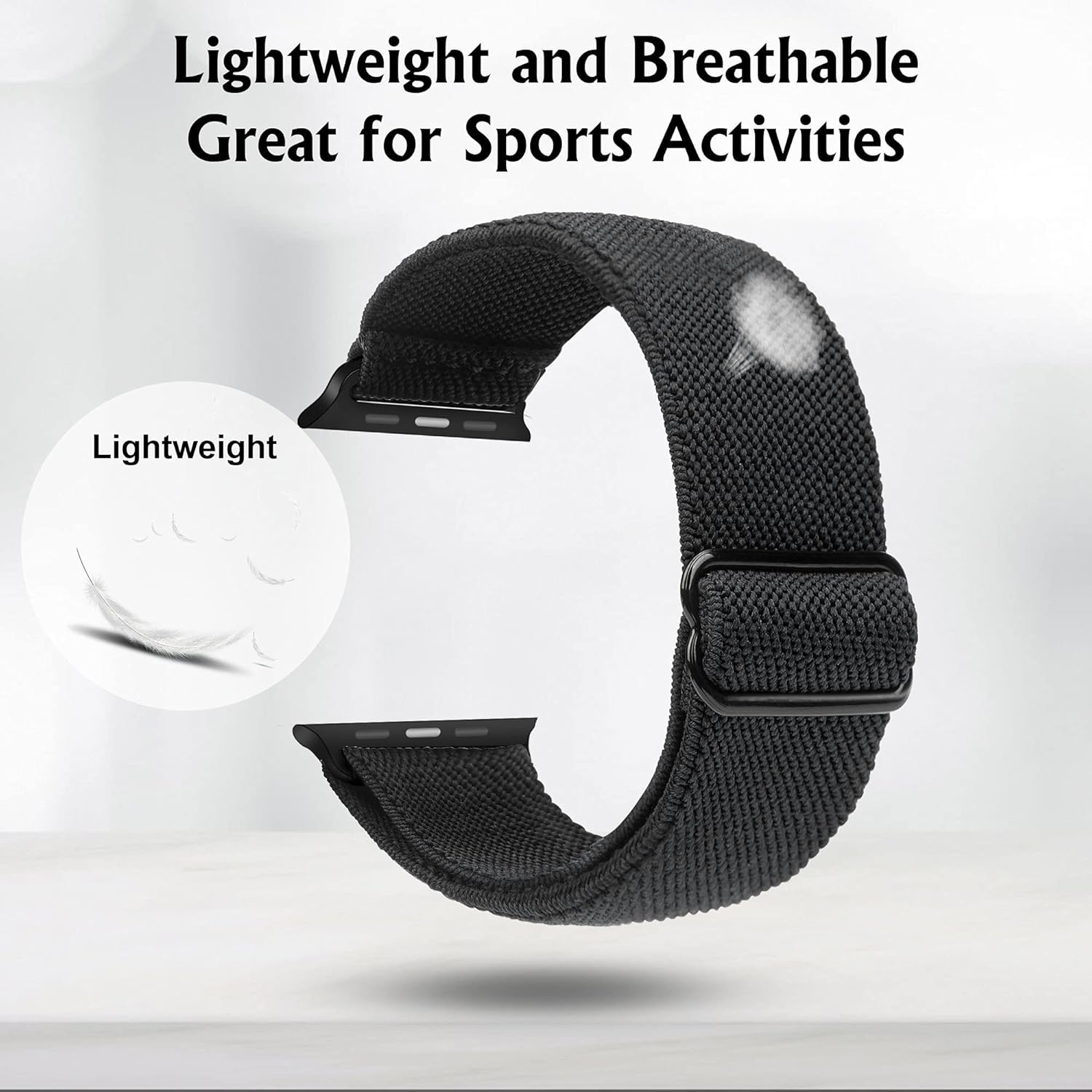 Compatible with Apple Watch Stretch Band Apple Watch 45mm 44mm 42mm Adjustable Sport Bracelet for Men and Women Black - Image 3