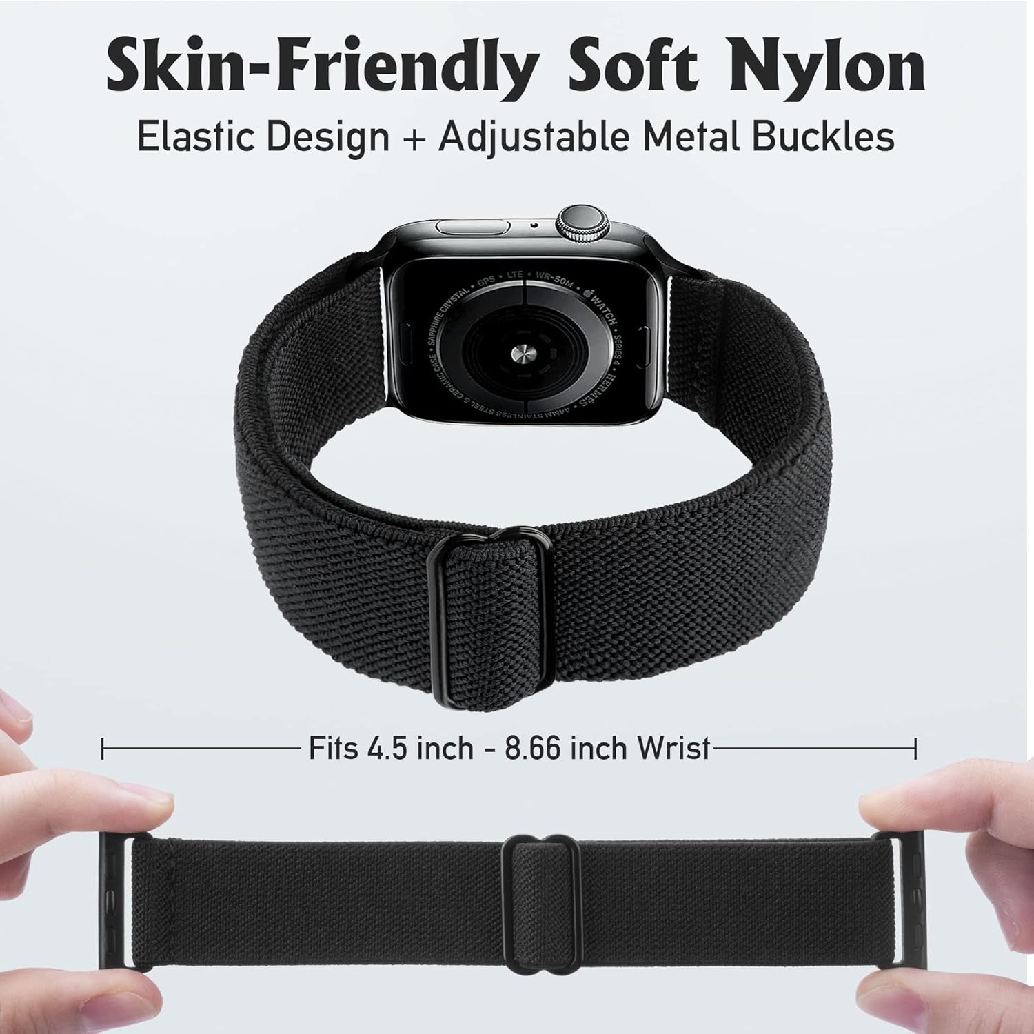 Compatible with Apple Watch Stretch Band Apple Watch 45mm 44mm 42mm Adjustable Sport Bracelet for Men and Women Black - Image 4