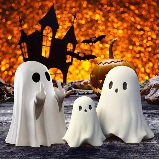 Funny Cheeky Halloween Ghost with Middle Finger Resin Statue Ornament Scary Sculpture - Image 3