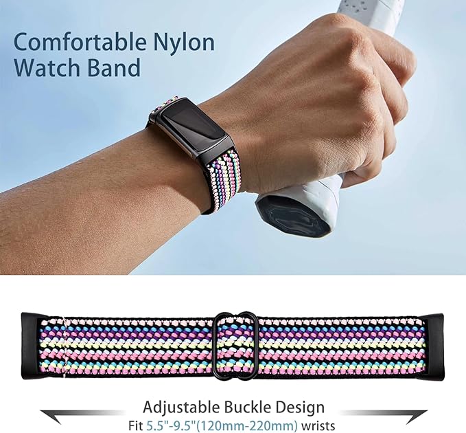3 Elastic Wristbands, Compatible with Fitbit Charge 5/Fitbit Charge 6 Bracelet for Men and Women, Breathable and Adjustable A - Image 2