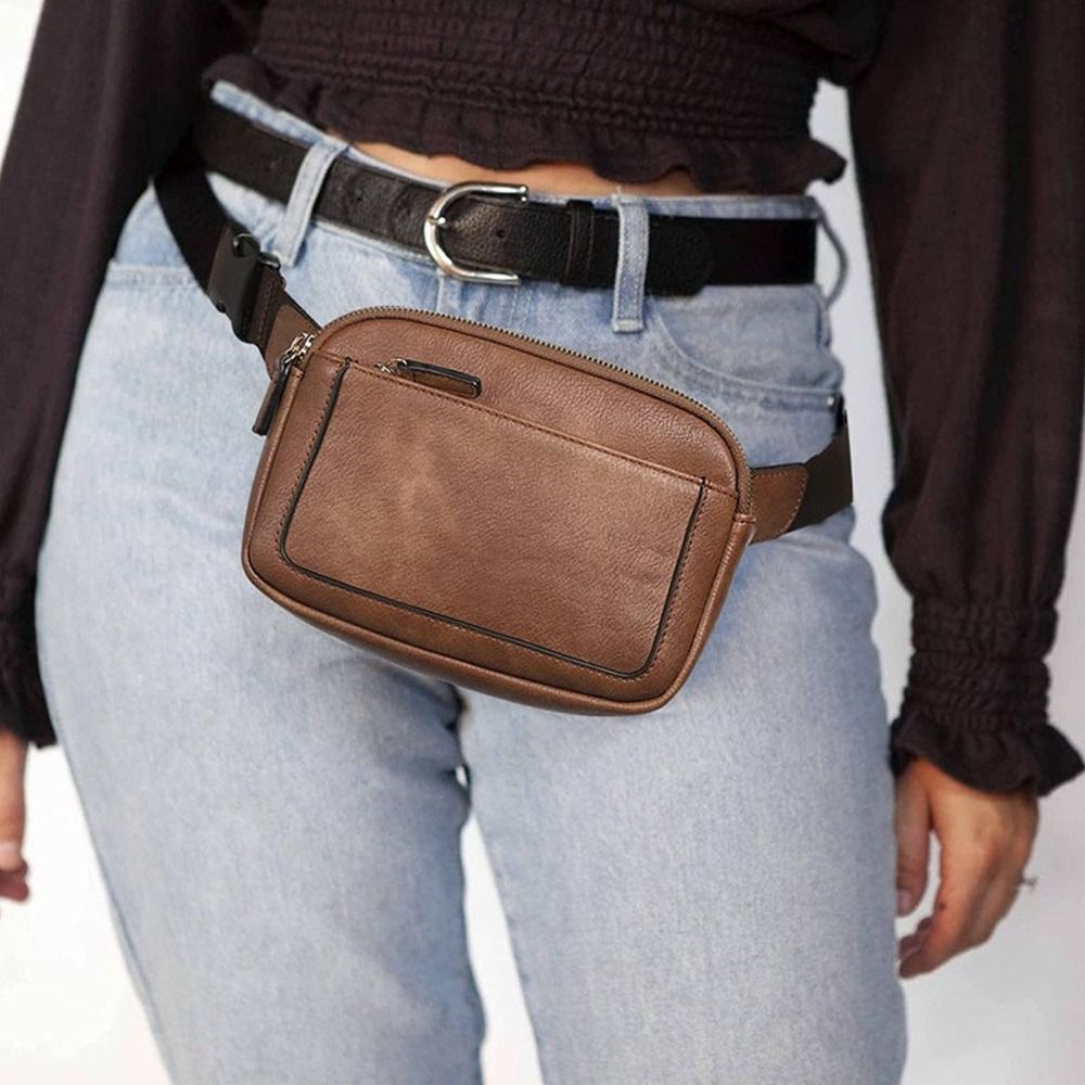 Women Black Crossbody Waist Bag PU Leather Belt Bag Travel Bag - Image 4