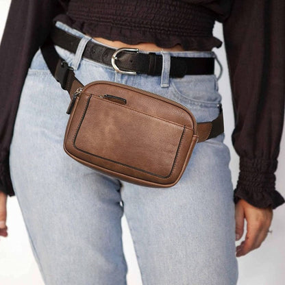 Women Black Crossbody Waist Bag PU Leather Belt Bag Travel Bag - Image 4