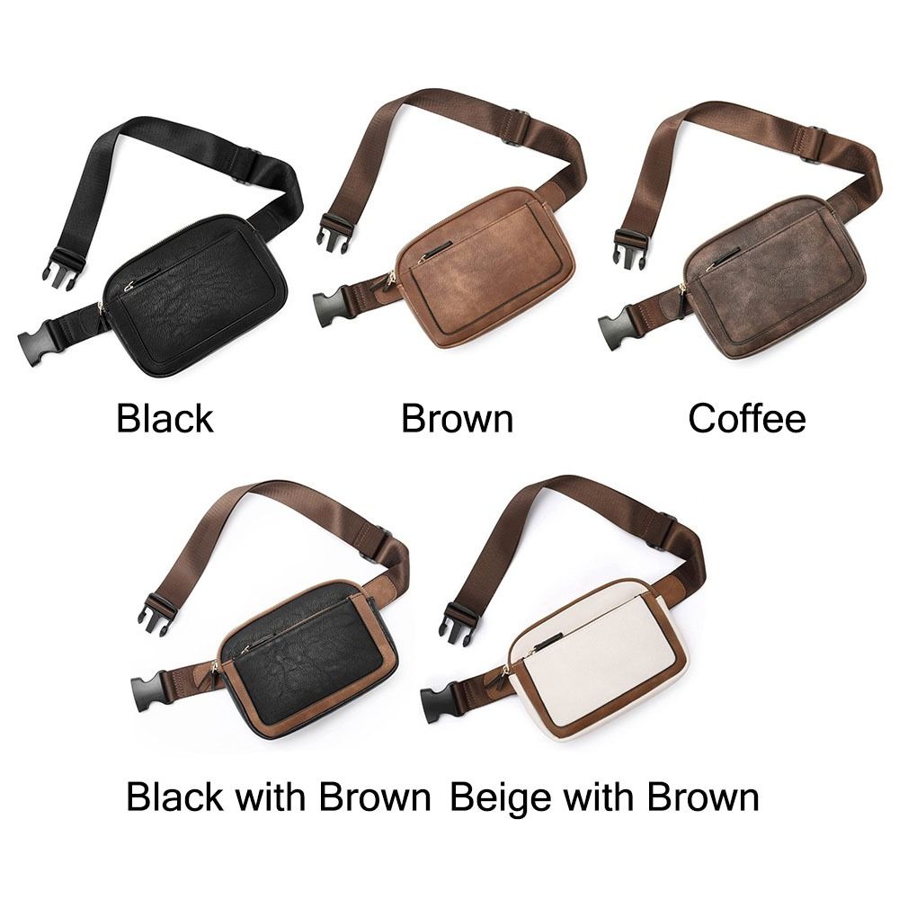 Women's Brown PU Leather Crossbody Waist Belt Bag Travel Fanny Pack - Image 2