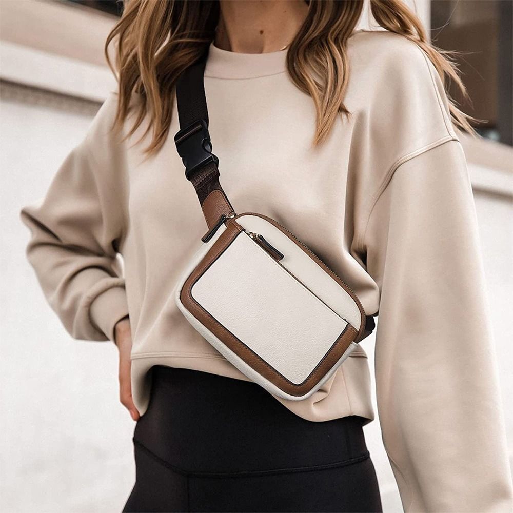 Women's Brown PU Leather Crossbody Waist Belt Bag Travel Fanny Pack - Image 3