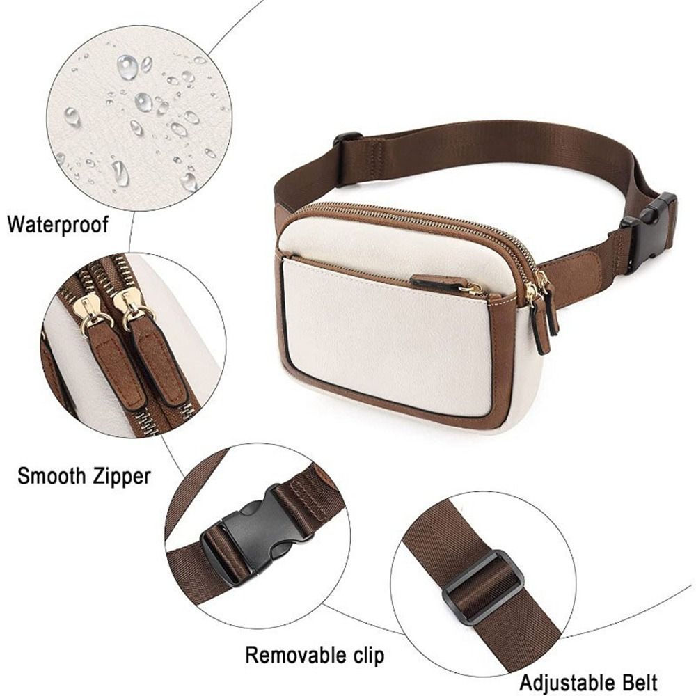 Women's Brown PU Leather Crossbody Waist Belt Bag Travel Fanny Pack - Image 7