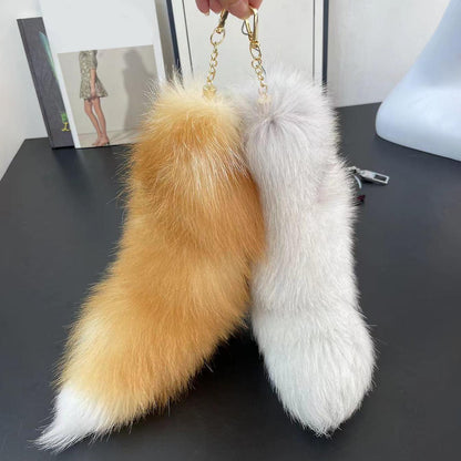 Fake Raccoon Tail Keychain Soft Artificial Fur Tail Pendant Decorative Raccoon Tail Keychain Backpack Key Ring Ornament Bag Decoration - Image 2