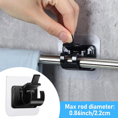 6 pcs Self-Adhesive Curtain Rod Holders, Nail-Free Adjustable Curtain Rod Brackets, Curtain Rod Wall Mounts (Black) - Image 4