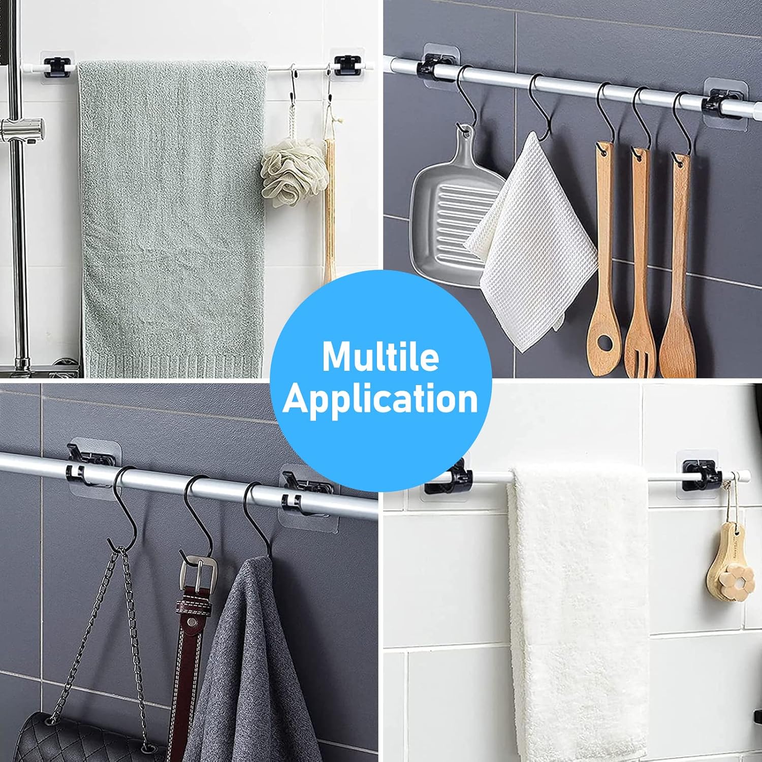 6 pcs Self-Adhesive Curtain Rod Holders, Nail-Free Adjustable Curtain Rod Brackets, Curtain Rod Wall Mounts (Black) - Image 5