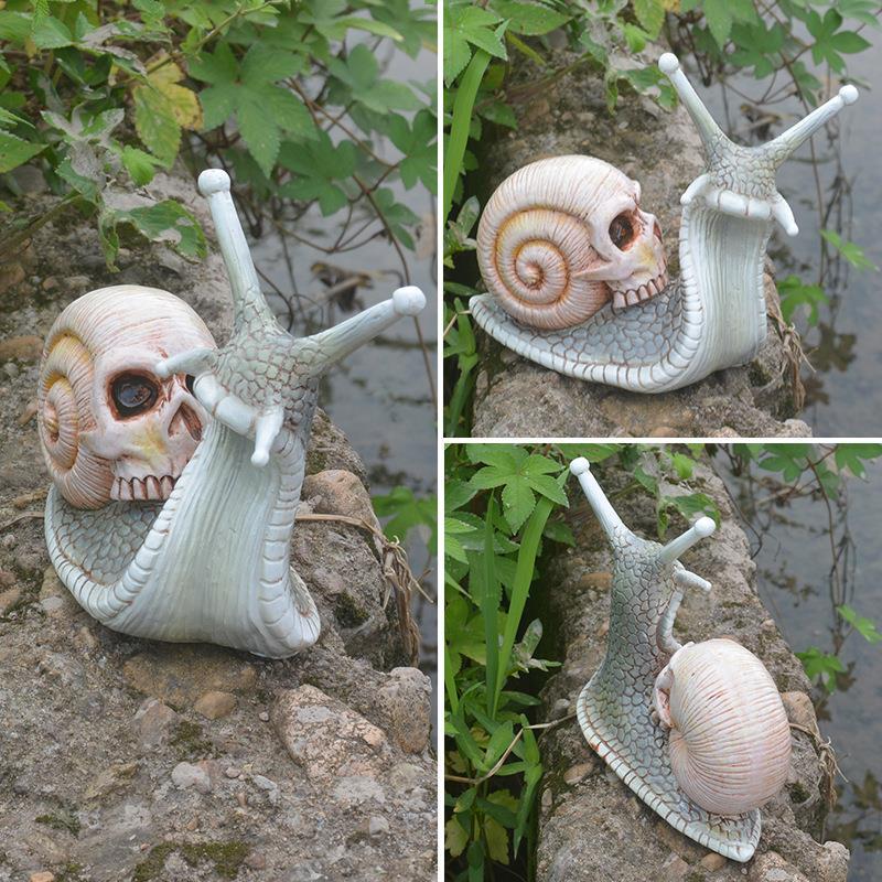 Skeleton Snail Skull Sculpture Gothic Garden Home Decor, 1-Pack - Image 6