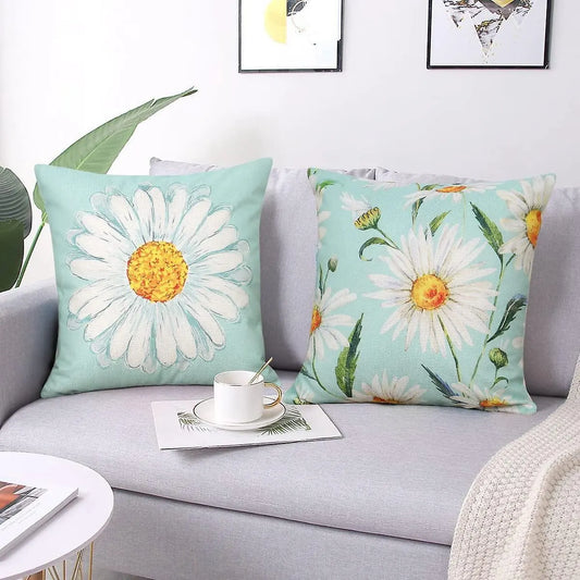 Cushion Cover Set of 4 45x45 cm Daisy Cotton Decorative Cushions Compatible with Modern Garden Living Room Bedroom Decor - Image 5