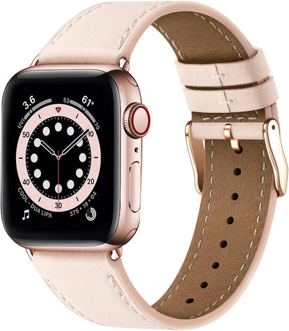 Compatible with Apple Watch Leather Replacement Band Genuine Leather Apple Watch Series 9 8 7 6 5 4 3 2 1 SE Ultra 38mm 40mm 41mm Rose Gold Pink - Image 2