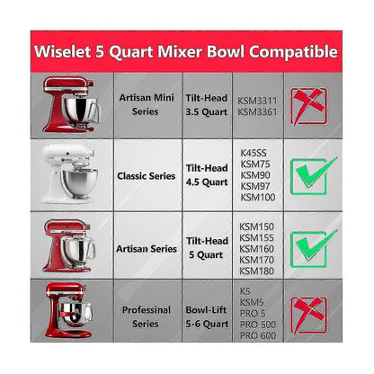 304 Stainless Steel Bowl Compatible with KitchenAid Classic and Artisan 4.5-5 QT Tilt-Head Mixers 5 Quart - Image 5