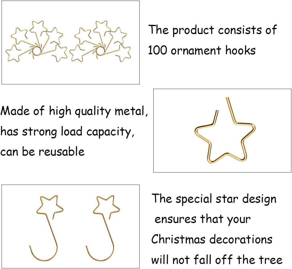 Gold Star Christmas Tree Baubles Hooks, 100 Pack for Decoration - Image 3