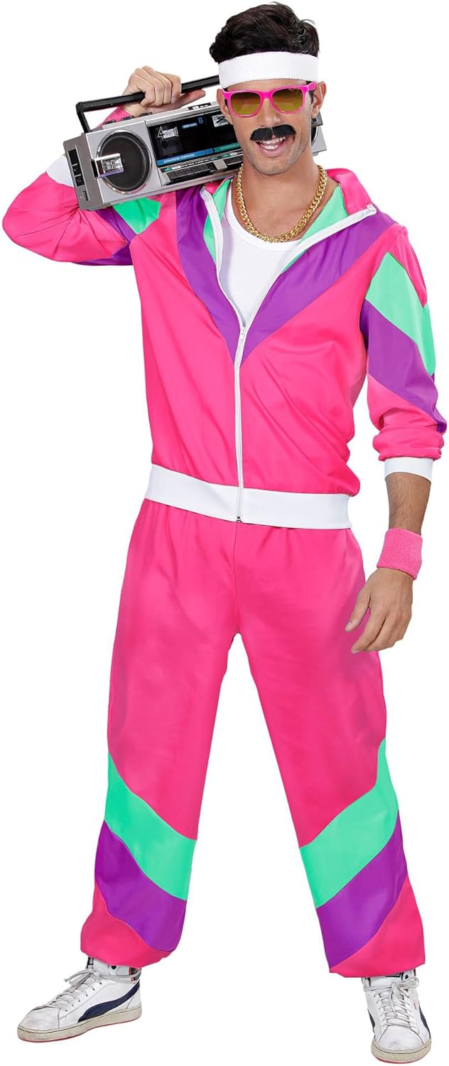 Widmann - Costume Jogging Pants Pink 80s Outfit Jogging Suit Carnival Costume, Multicolored XL - Image 2