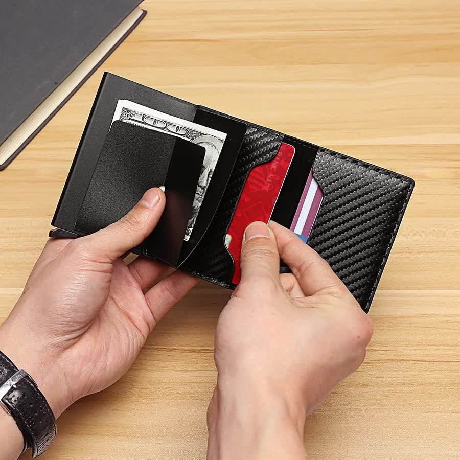 Carbon Fiber Wallet Men RFID Black Trifold Leather Slim Mini Small Money Card Holder - Image 3