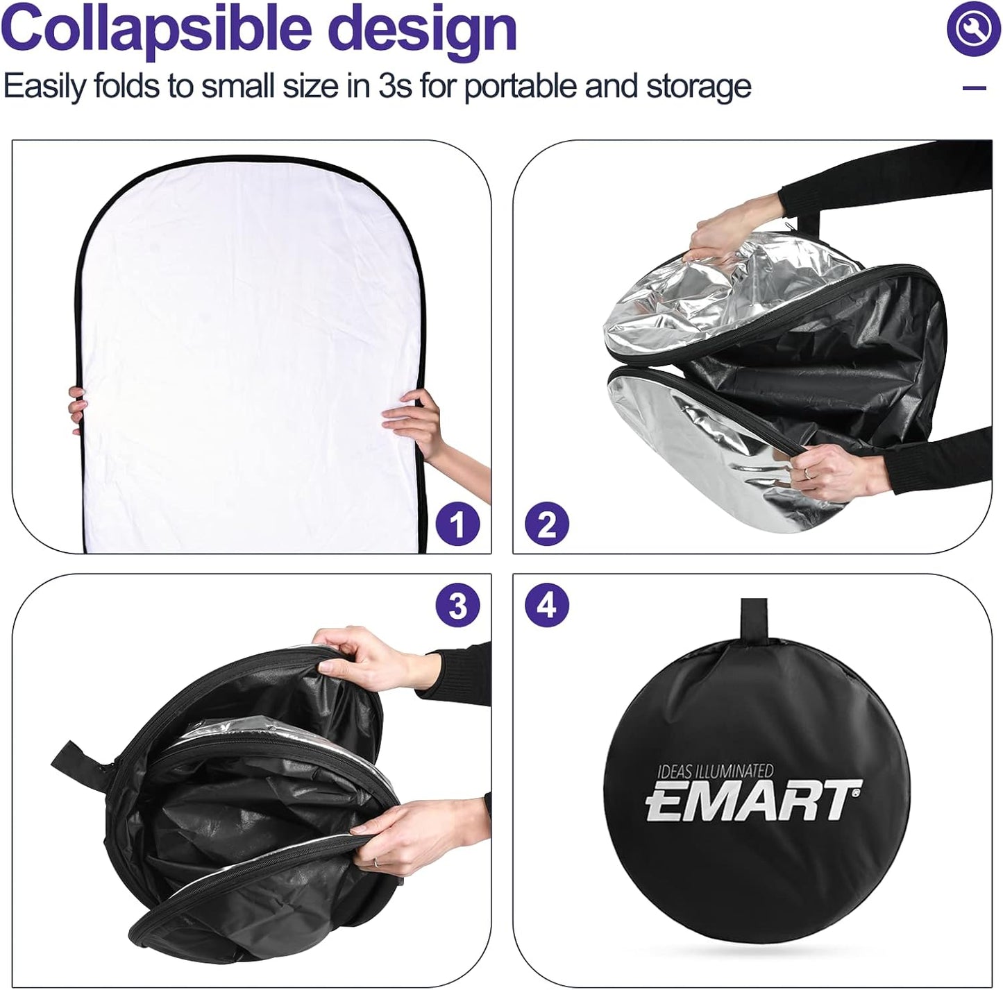 5-in-1 Foldable Light Reflector 60 x 90 cm Large Oval Portable Photo Reflector with Carrying Bag - Image 4