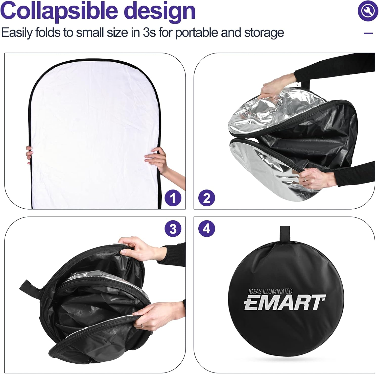 5-in-1 Foldable Light Reflector 60 x 90 cm Large Oval Portable Photo Reflector with Carrying Bag - Image 4