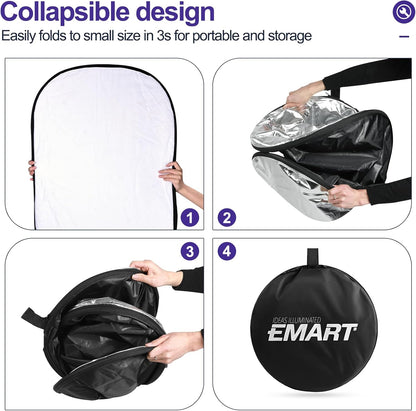 5-in-1 Foldable Light Reflector 60 x 90 cm Large Oval Portable Photo Reflector with Carrying Bag - Image 4