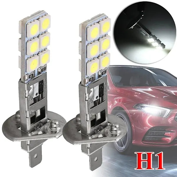 2 pcs H1 LED Headlight Bulbs Kit 6000K Super White 55W Fog Light with 12 SMD 5050 Chips