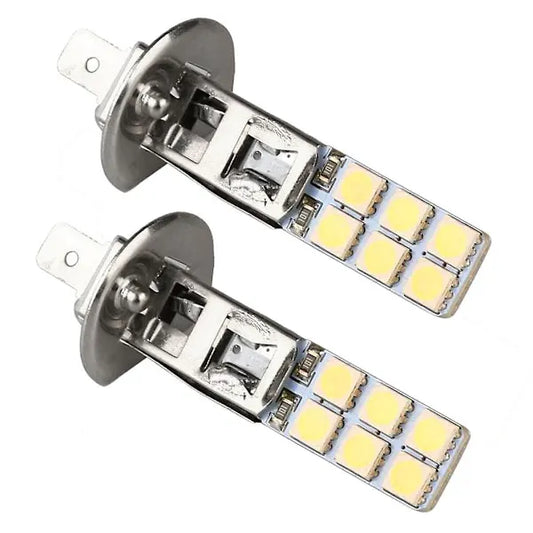 2 pcs H1 LED Headlight Bulbs Kit 6000K Super White 55W Fog Light with 12 SMD 5050 Chips - Image 2