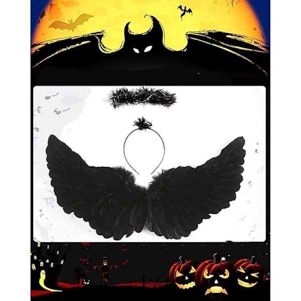 Halloween Devil Feather Wings for Kids Black Costume Accessories - Image 2