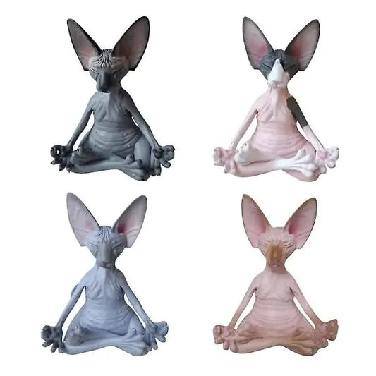 Meditating Cat Figurines Set of 4 Handmade Decorative Collectible Toys