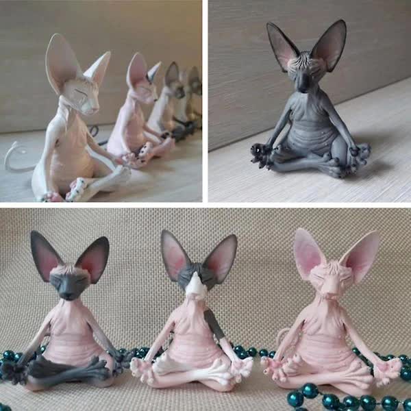 Meditating Cat Figurines Set of 4 Handmade Decorative Collectible Toys - Image 2
