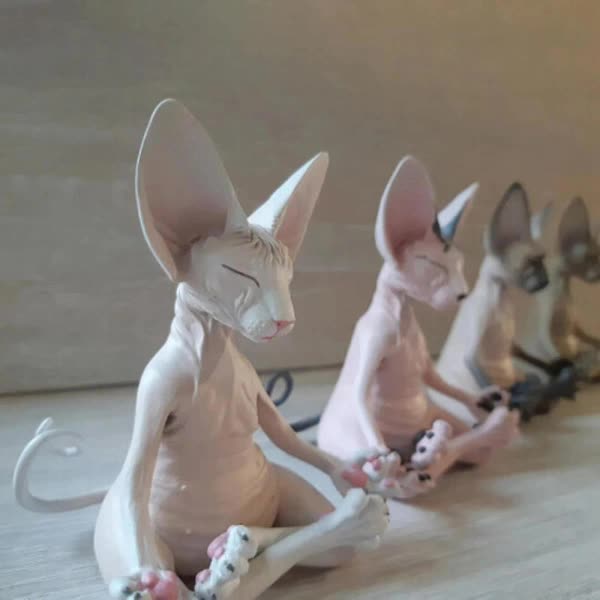 Meditating Cat Figurines Set of 4 Handmade Decorative Collectible Toys - Image 3
