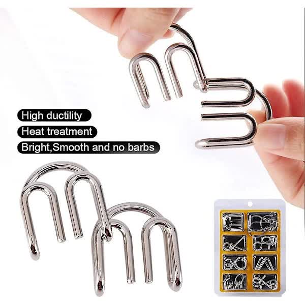 8pcs Metal Brain Teaser Puzzle Rings IQ Training Game for Kids and Adults Board Games - Image 3