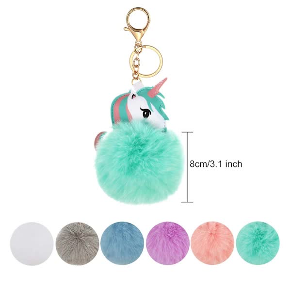 6-Pack Cute Animal Pom Pom Keychain, Faux Plush Fluffy Keychains For Girls - Image 2