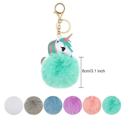 6-Pack Cute Animal Pom Pom Keychain, Faux Plush Fluffy Keychains For Girls - Image 2