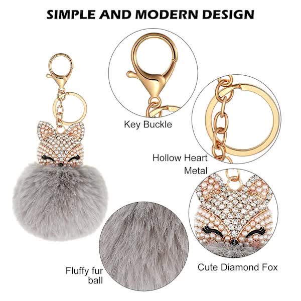 6-Pack Cute Animal Pom Pom Keychain, Faux Plush Fluffy Keychains For Girls - Image 3