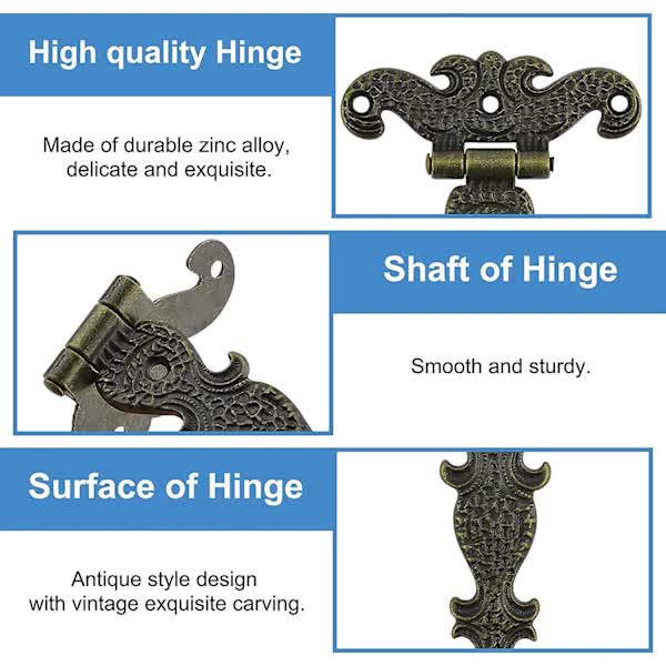 Antique Hinges Bronze Decorative Retro Carved Cabinet Hinges For Doors Cupboard Jewelry Box 6 pcs - Image 3