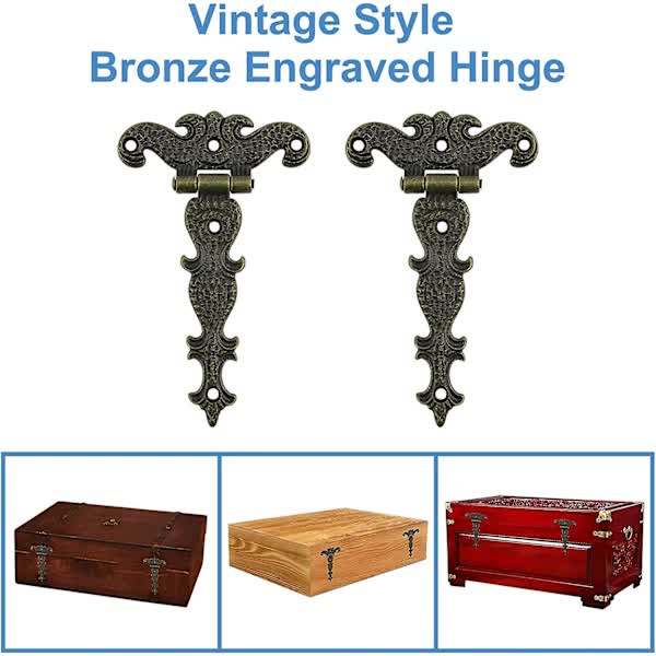 Antique Hinges Bronze Decorative Retro Carved Cabinet Hinges For Doors Cupboard Jewelry Box 6 pcs - Image 4